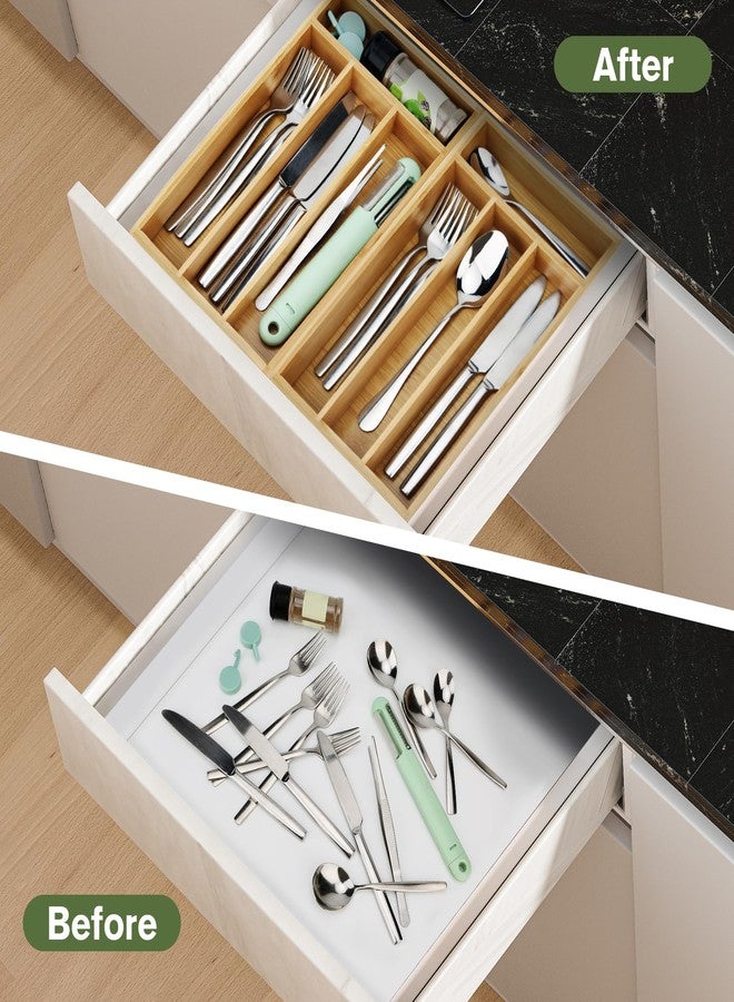 shenee Small Silverware Organizer, Bamboo Drawer Organize, Bamboo Silverware Drawer Organizer, Spoon Flatware Storage with Grooved Drawer Dividers - Image 5